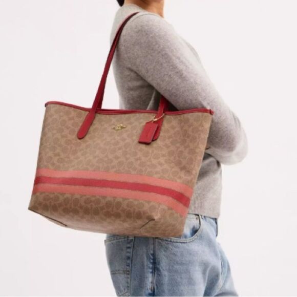 NWT Coach City Tote Bag In Signature Canvas With Stripe # CAL86 - Picture 5 of 5
